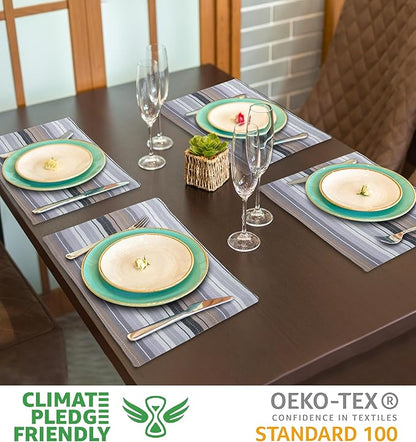 Urban Villa Christmas Placemats Grey Multi Stripes 100% Cotton Fused Tablemats for Dining Size 14''x20'' Set of 6 Placemats for Christmas Celebrations Wedding Parties Every Day Use Heavier Quality
