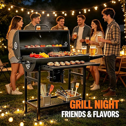 Charcoal Grill: Charcoal Barrel Grill - Large Portable Outdoor Grill with Double Wheel Design, Suitable for Outdoor, Backyard, and Camping Use (Larger)