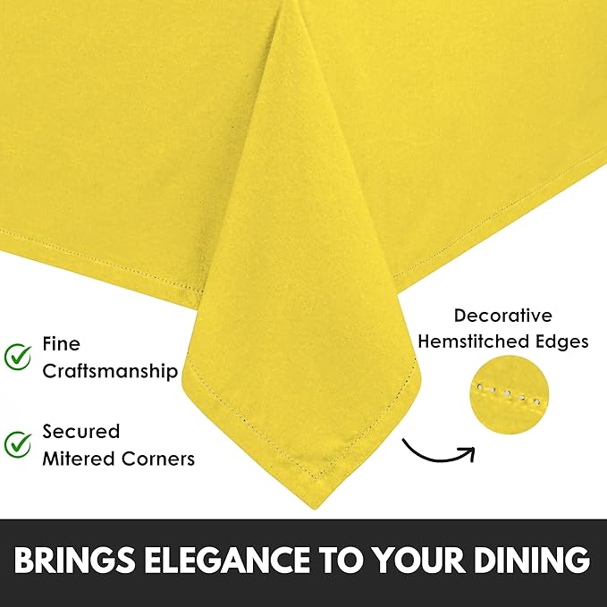 Table Cloth Rectangle 60x84, Kitchen Dining Indoor Outdoor Buffet Table Cover 100% Cotton Tabletop Table Cloth Decoration Parties BBQ Machine Washable, Lemon Yellow