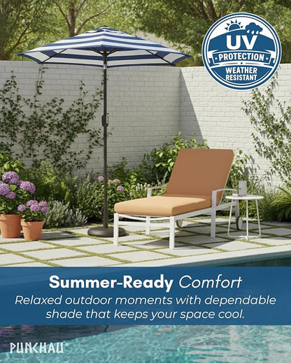 6 Ft Outdoor Patio Umbrella, Easy to Open/Close Crank and Push Button Tilt Adjustment - Navy Blue Striped Market Umbrellas