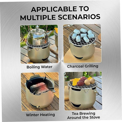 Portable Charcoal Grill, Small Grill with Handle for Outdoor Cooking, Stainless Steel Charcoal for Backyard, Olive Green