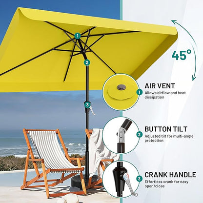 AreShark 6.5 x 10 FT Rectangular Valance Patio Umbrella, Outdoor Umbrella with Tilt and Crank, Market Table Umbrellas W/ 6 Ribs UV Protection for Garden, Deck, Backyard and Pool, Yellow