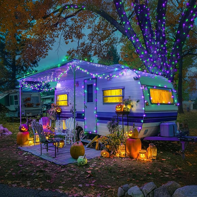 JMEXSUSS 400 LED Purple and Green Halloween Lights | 132ft Remote Control Halloween String Lights Plug in, Christmas Lights Indoor Outdoor for Yard Tree Porch Halloween Decor