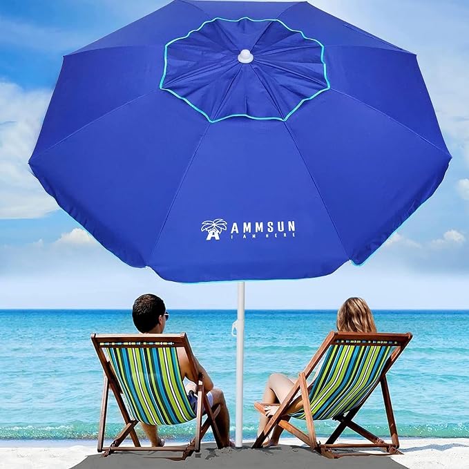 AMMSUN 6.5ft Portable Patio Beach Umbrella for Sand with Tilt, Air Vent | UPF50+ Sun Protection, Windproof Outdoor Umbrellas with Carry Bag, for Patio Beach Garden Pool Backyard, Navy