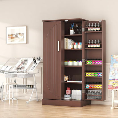 kepptory 47" Kitchen Pantry Cabinet with Doors and Adjustable Shelves, Freestanding Pantry Storage Cabinet, Farmhouse Buffet Cupboard for Kitchen, Dining Room, Living Room, Grey (Brown)