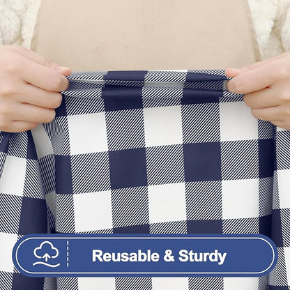 Smiry Picnic Table Cloth 2 Pack, Waterproof Elastic Fitted Tablecloths for 8FT Rectangle Tables, Washable Polyester Buffalo Plaid Tablecloth for Camping, Dining & Outdoor (Navy & White, 30" x 96")