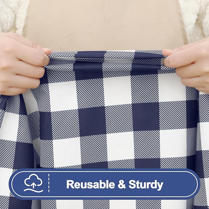 Smiry Picnic Table Cloth 2 Pack, Waterproof Elastic Fitted Tablecloths for 36x60 Rectangle Tables, Washable Polyester Buffalo Plaid Tablecloth for Camping, Dining & Outdoor (Navy & White, 36" x 60")