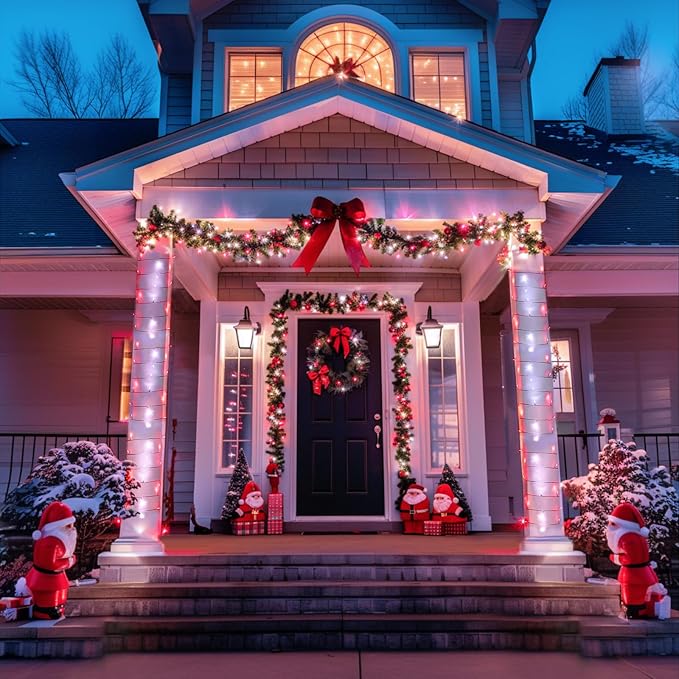 JMEXSUSS 400 LED Red and White Christmas Lights Outdoor with Remote | 132Ft Classroom Lights Indoor for Bedroom Plug in, 8 Modes Christmas Tree Light for Room Party Holiday Xmas Decorations