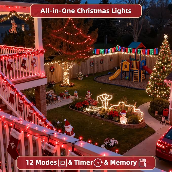 300LED 75FT Valentines Lights Indoor, LED Valentines Decoration Lights with 12 Modes & Timer Memory, Dimmable Plug in Waterproof LED Xmas Light for Yard Trees Wedding Party Holiday Red