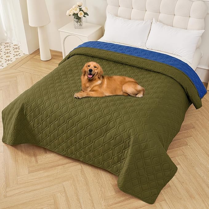 Smiry Reversible Waterproof Pet Couch Covers for Sofa | Washable Dog Couch Sofa Covers, Water Resistant Furniture Protector Slipcover, Geometric (82"x82", Green/Navy)