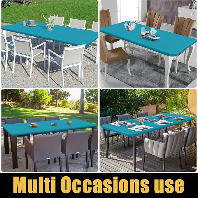 Smiry Rectangle Picnic Table Cloth, Waterproof Elastic Fitted Tablecloths for 5 Foot Tables, Washable Polyester Table Cover for Camping, Indoor and Outdoor (Teal, 36"x60")
