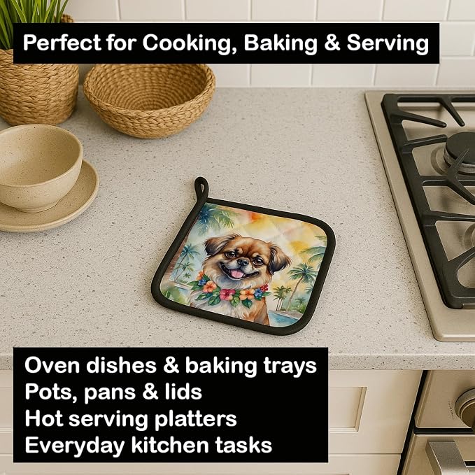 Caroline's Treasures Tibetan Spaniel Luau Pair of Pot Holders Kitchen Heat Resistant Pot Holders Sets Oven Hot Pads for Cooking Baking BBQ, 7 1/2 x 7 1/2