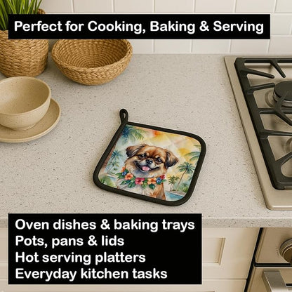 Caroline's Treasures Tibetan Spaniel Luau Pair of Pot Holders Kitchen Heat Resistant Pot Holders Sets Oven Hot Pads for Cooking Baking BBQ, 7 1/2 x 7 1/2