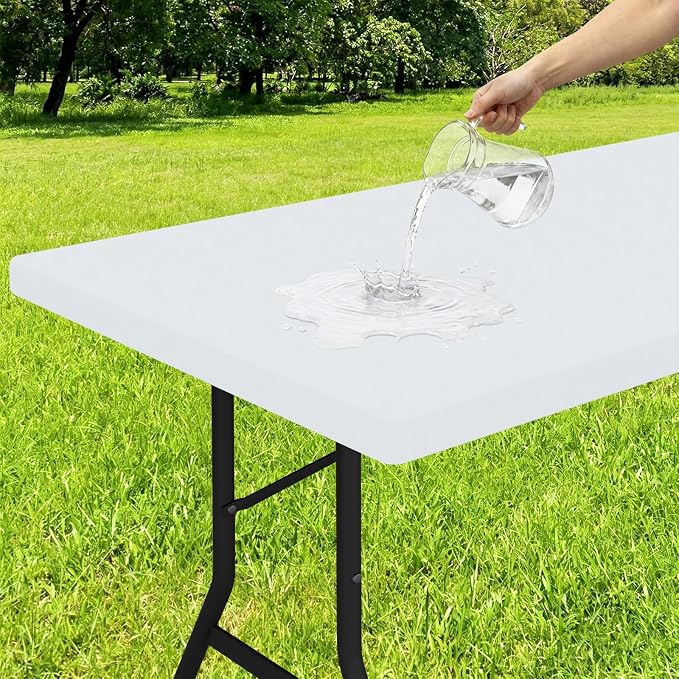 Smiry Rectangle Tablecloth, Elastic Fitted Flannel Backed Vinyl Tablecloths for 6ft Folding Tables, Waterproof Wipeable Table Covers for Indoor, Outdoor, Picnic and Camping (White, 30"x72")