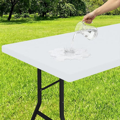 Smiry Rectangle Tablecloth, Elastic Fitted Flannel Backed Vinyl Tablecloths for 6ft Folding Tables, Waterproof Wipeable Table Covers for Indoor, Outdoor, Picnic and Camping (White, 30"x72")