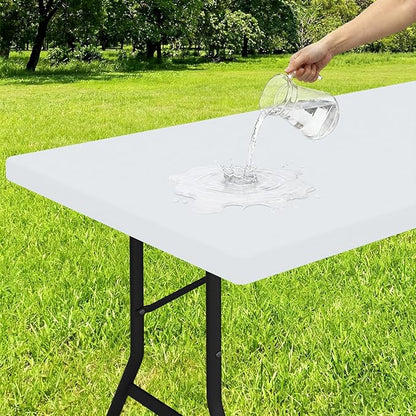 Smiry Rectangle Tablecloth, Elastic Fitted Flannel Backed Vinyl Tablecloths for 5ft Folding Tables, Waterproof Wipeable Table Covers for Indoor, Outdoor, Picnic and Camping (White, 30"x60")