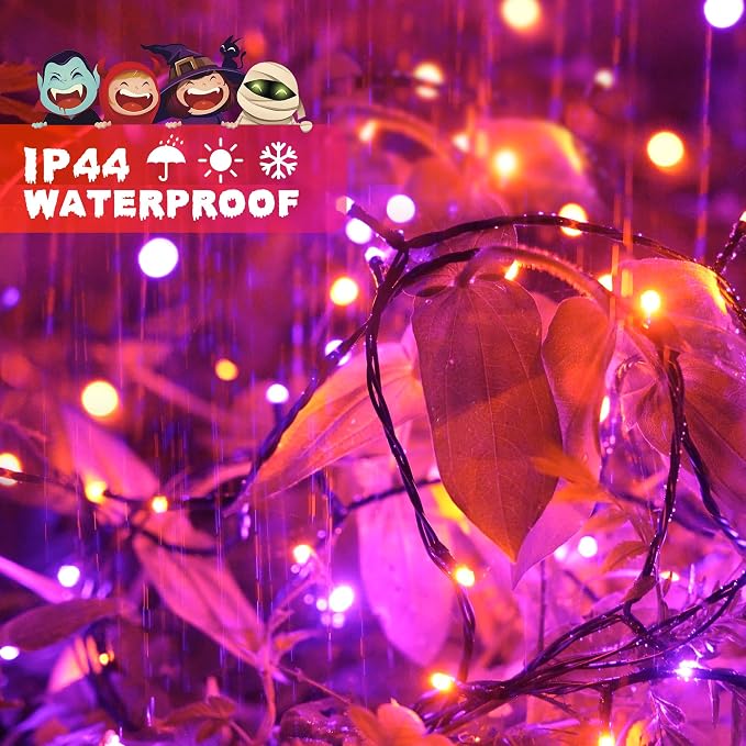 JMEXSUSS 66ft 200 LEDOrange and Purple Halloween String Lights, Plug in | Connectable, Waterproof, 8 Modes, Halloween Lights Indoor Outdoorfor Tree Yard Garden Halloween Decorations