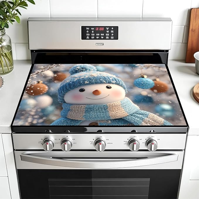 Christmas Multi-Design Stove Cover for Glass/Electric Stoves - 3-in-1 Heat-Resistant Protector Mat, Non-Slip Drying Rack 28"x20"