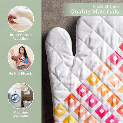 Maison d'Hermine Oven Gloves 100% Cotton Oven Mitt 7" x 13" with Loop Heat Resistant BBQ Cooking Gloves Baking Grilling Kitchen Hotel Home Farmhouse Spring Summer (Pack of 1, Summer Maze)