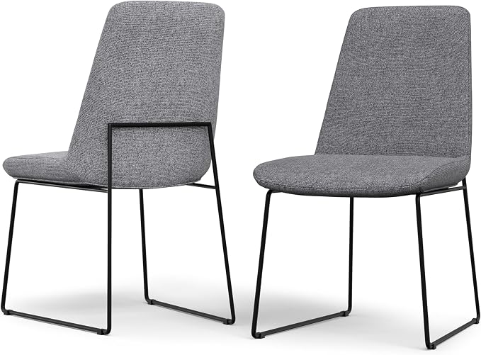 SIMPLIHOME Hayley Vegan Leather Dining Chairs in Cream (Set of 2) | Modern minimalist dining chairs with a metal sled base and a cushioned seat; kitchen or side chairs.