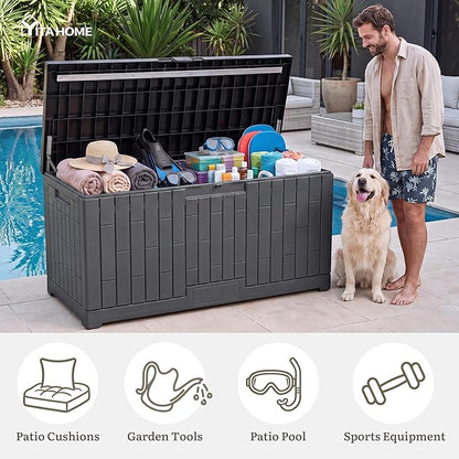 YITAHOME 120 Gallon Outdoor Storage Deck Box, Large Resin Patio Storage for Outdoor Pillows, Garden Tools and Pool Supplies, Waterproof, Lockable, (Dark Grey)
