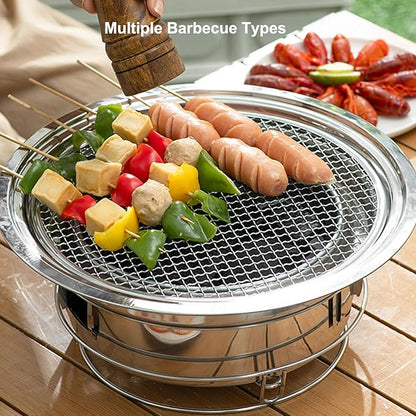 Korean BBQ Grill Charcoal, Small Charcoal Grill 13.7 Inches Portable Grill Stainless Steel Barbecue Grill Tabletop kbbq grill Outdoor Indoor Camping
