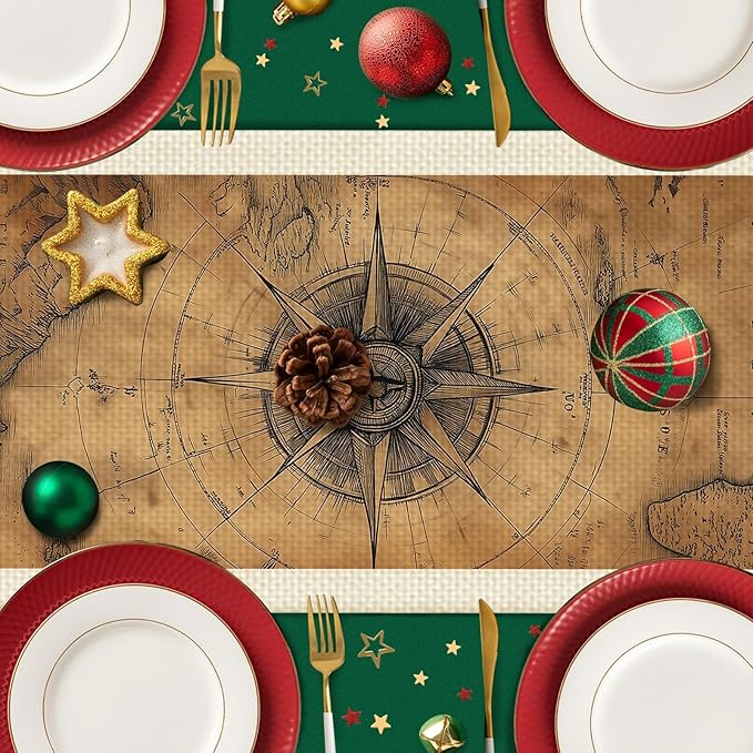 Compass Boat Table Runner,Dining Decor for Kitchen Coffee Table Family Dinners Holiday Parties Wedding Events Decor(13x72 inch)
