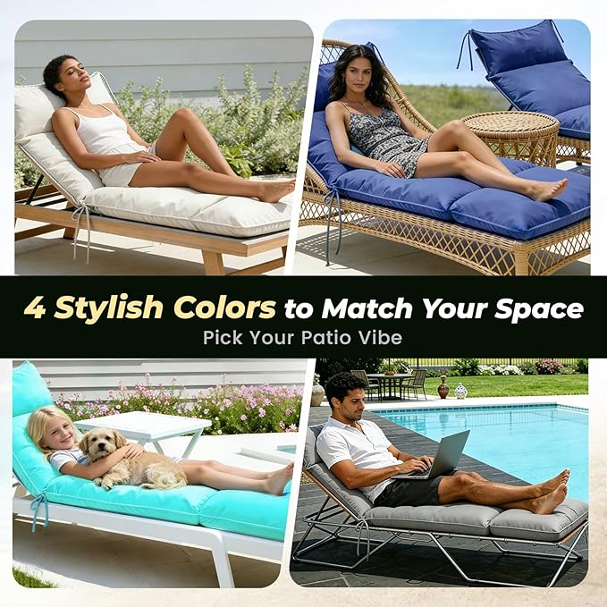 Outdoor Chaise Lounge Chair Cushion, Waterproof Non-Slip Patio Chaise Lounge Cushions for Outdoor Furniture, 72 x 21 x 5 Inches, Beige