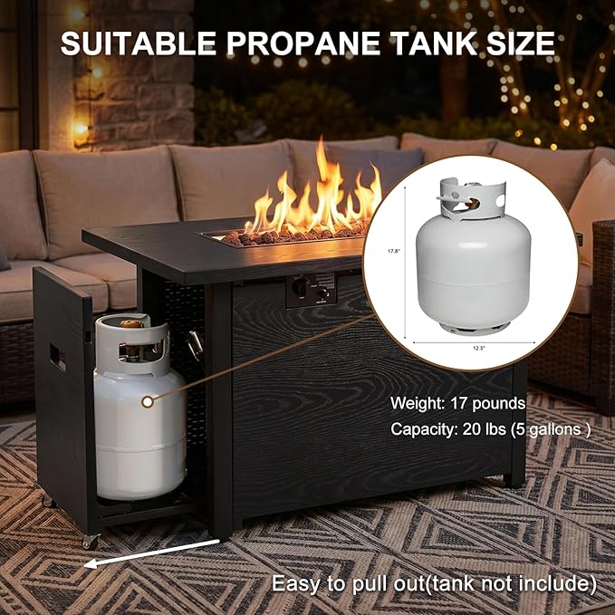 42 Inch Propane Fire Pit Table, 50,000 BTU Outdoor Gas Fire Pits with Removable Lid, 2 in 1 Rectangular Firepit Table for Outside Patio Deck and Garden (Black)