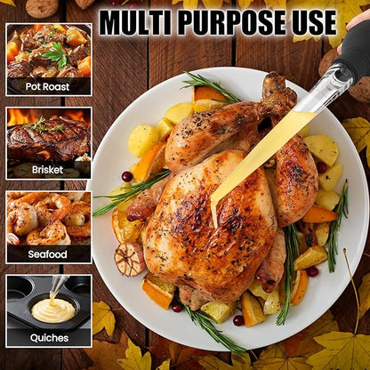 Large Turkey Baster for Cooking - Premium Baster Syringe for Hot Liquids - Heat-Resistant Silicone Bulb, Easy-Grip Design with Cleaning Brush - Dishwasher Safe - Baste Food with Ease - Black