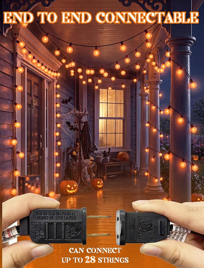 50FT Halloween Orange G40 LED Outdoor String Lights Plug in, 25 Globe Bulbs | Waterproof Patio Lights, Connectable Halloween Decorative Outdoor Lights for Party, Porch, Garden, Yard, Balcony, Backyard