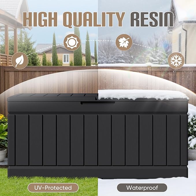 JUMMICO 78 Gallon Outdoor Deck Box Large Resin Storage Box for Patio Furniture Cushions and Garden Tools (Black)