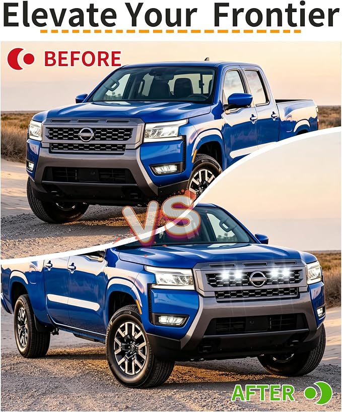 Front Grill Lights for Nissan Frontier 2025-2027 S/SL/SV/Sport Only, White | Direct-Snap Installation; OEM-Style Fit; IP68 Waterproof LED; No-Drill Setup; Raptor-Style Front-End Upgrade; Off-Road Ready
