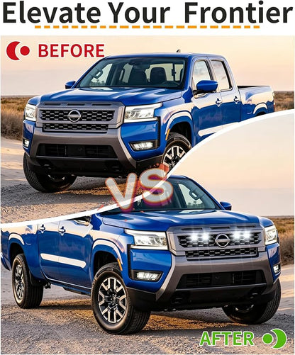 Front Grill Lights for Nissan Frontier 2025-2027 S/SL/SV/Sport Only, White | Direct-Snap Installation; OEM-Style Fit; IP68 Waterproof LED; No-Drill Setup; Raptor-Style Front-End Upgrade; Off-Road Ready