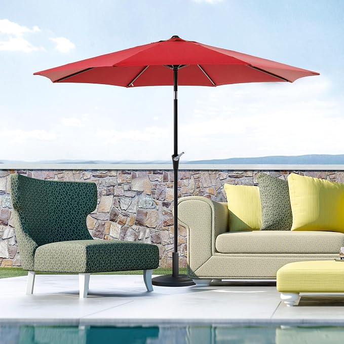 OLIXIS 9ft Patio Table Umbrella, Outdoor Patio Umbrella with Tilt for Pool | 9 Feet Patio Umbrella with Crank Button 8 Sturdy Ribs, Waterproof Sun Shade Umbrella for Market Beach Terrace Restaurant