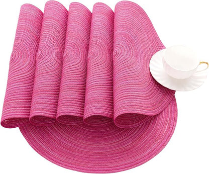 SHACOS Round Placemats Set of 4 Round Table Placemats Braided Cotton Place Mats 15 inch for Kitchen Dining Table Holiday Party (Hot Pink, 4)