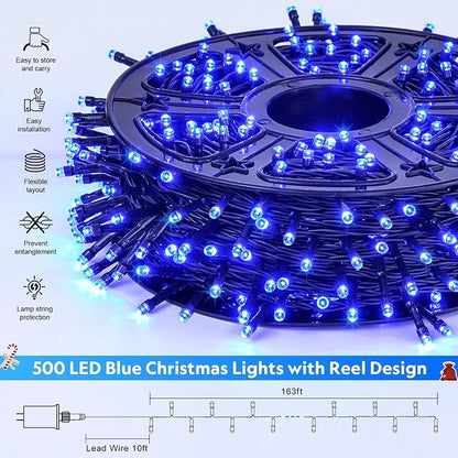JMEXSUSS 173ft 500 LED Blue Christmas Lights Outdoor with Remote | 8 Modes Plug in Halloween Lights, Waterproof Blue String Lights for Outdoor Indoor Party House Xmas Halloween Decor