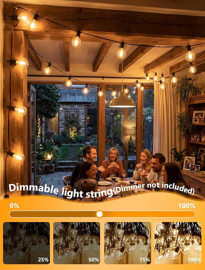 LED Outdoor String Lights, 100FT G40 IP65 Waterproof Patio Lights | 50+2 Shatterproof Bulbs, UL Certified, Plug-In, Connectable, Hanging Light for Backyard Porch Home Decor, Warm White