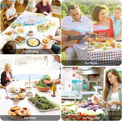 TriPole Fly Fans for Tables with Battery Display, Rechargeable, 20H Runtime | 2000mAh Rechargeable Food Fan, Quiet Operation, Flexible Neck for 360° Coverage Outdoor Fan for Picnic, Party, BBQ, Kitchen