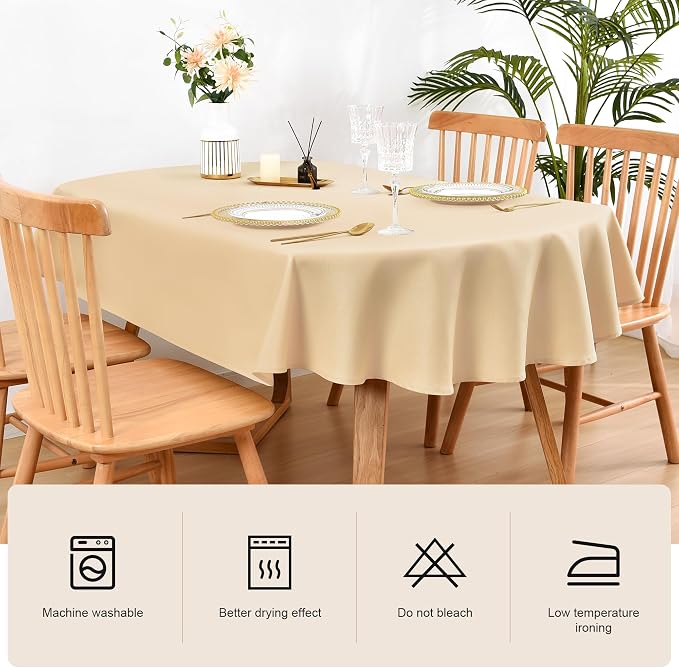Wolkemer Large Oval Tablecloth 60 x 120 Inch Washable Fabric Table Cloth Solid Beige Table Cover for Dining Wedding Party Banquet Tabletop Decoration