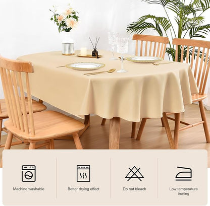 Wolkemer Oval Tablecloth 60 x 84 Inch Washable Fabric Table Cloth Solid Beige Table Cover for Dining Wedding Party Banquet Tabletop Decoration
