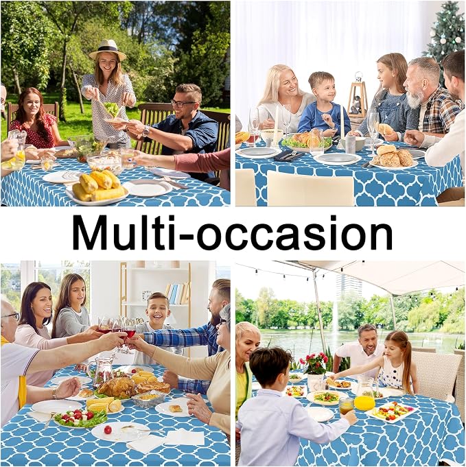 Smiry Rectangle Table Cloth, Waterproof Vinyl Tablecloth with Flannel Backing for Rectangle Tables, Wipeable Spillproof Plastic Tablecloths for Dining, Camping and Indoor (52"x70", Light Blue)