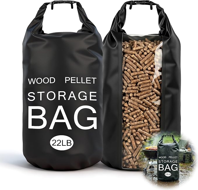 2 Pack 22LB Waterproof Wood Pellet Storage Bags with Handles | Smoker Pellet Storage Bin Bag, Wood Pellet Container for Smoker, BBQ Grill, Pizza Oven, Charcoal, Wood Chips & Heating Fuel