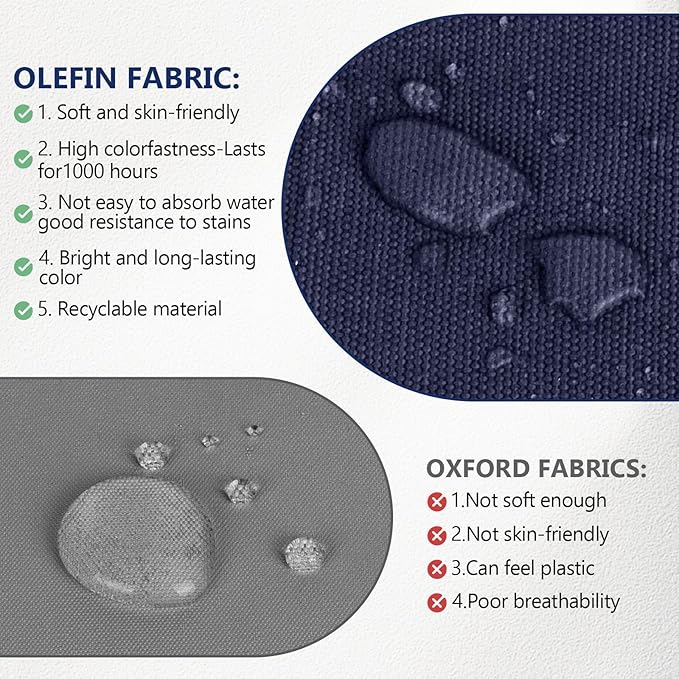 72 x 21 x 4 Inch Olefin Chaise Lounge Cushions, Lounge Chair Cushions with Headrest for Outdoor Furniture - Weather and Fade Resistant Patio Replacement Furniture Lounge Chair Cushion Set of 4