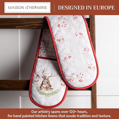 Maison d' Hermine Double Oven Mitts 100% Cotton Double Oven Glove (7"x35") | Heat Resistant BBQ Cooking Gloves with Loop Baking Kitchen Home Hotel Farmhouse Thanksgiving Christmas - Mountain Life