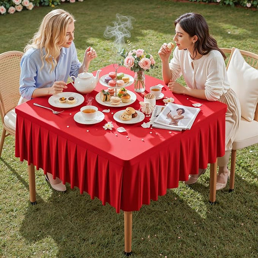 PARTISKY Red Spandex Square Tablecloths 48x48 Inch, Wrinkle Free Fitted Card Table Cloth Stretch Square Table Cover for Kitchen Dinner, Holiday Party, Wedding Banquet, Display Trade Show