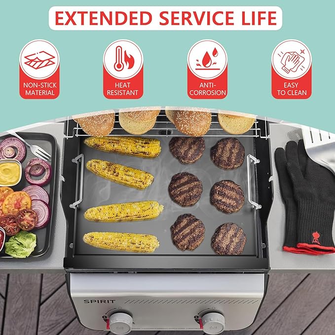 Spirit 200 Full Size Griddle Insert for Weber Spirit I & II 200 Series Gas Grills Spirit E-210 S-210 S-215 E-220 S-220 Grill Parts, Carbon Steel Flat Top Griddle Replacement for Weber 7637 Parts