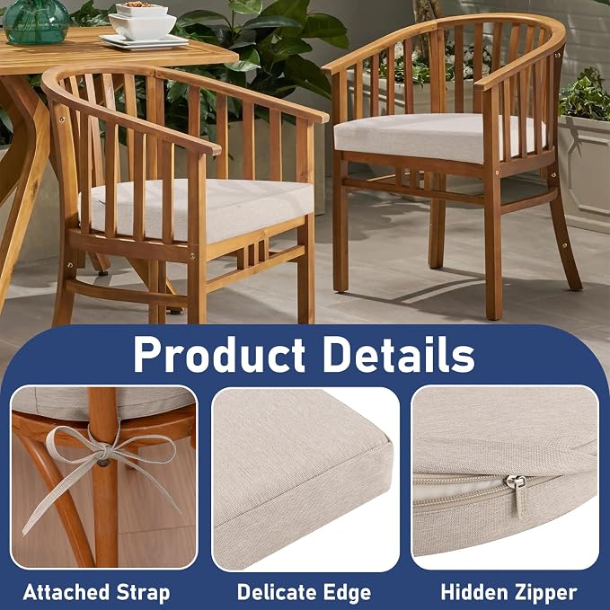 Topotdor Outdoor Chair Cushions Set of 2, Waterproof Patio Chair Cushions for Outdoor Furniture, Round Corner Seat Chair Pads with Ties for Patio Garden Dining Office, 18"x18"x2", Beige