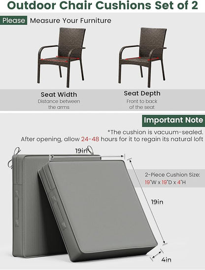 Outdoor Chair Cushion 19 x 19 x 4 Inches Patio Furniture Outdoor Waterproof Seat Cushion, Patio Chair Cushion with Handles and Ties, Square Dining Chair Cushion Set of 6, Light Grey