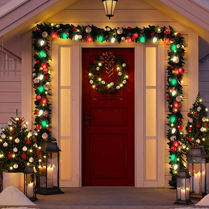 GOOTHY C7 Christmas String Lights, 25Ft Outdoor Decorations with 27 LED Red White and Green Shatterproof Bulbs, Hanging Patio Lights for Tree Backyard Holiday Party Decor